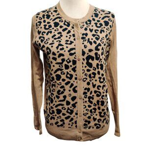 Merona M Cardigan Tan Button Front Leopard Animal Print Sweater Long Sleeve Cute